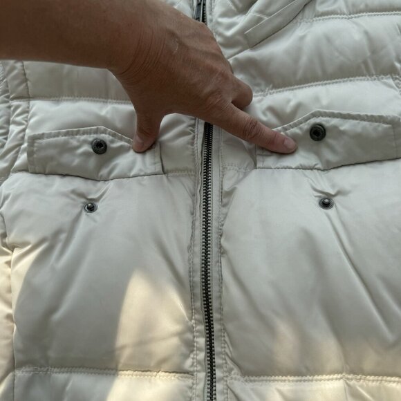 Zara Trafaluc Quilted Puffer Vest Beige SZ Large Removable Hood, Faux Fur Collar - Picture 5 of 16